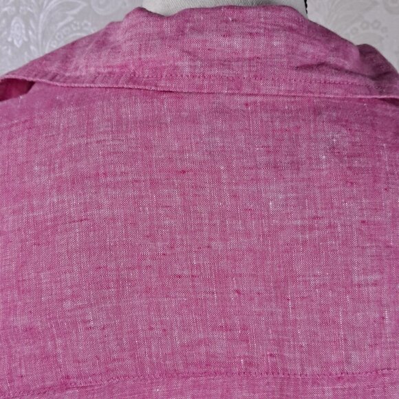 Tahari Size 1X 100% Linen Pink Blouse 3/4 Sleeve Collared V-Neck Side Buttons - Picture 6 of 10